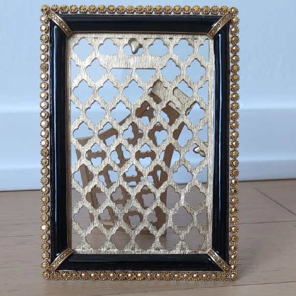 4x6 Gilt Lattice Frame – Black Enamel – Hand-Set Crystals - Picture 7 of 7